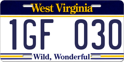 WV license plate 1GF030