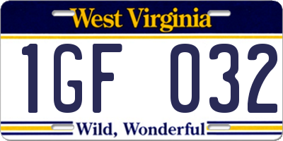 WV license plate 1GF032