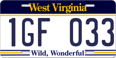 WV license plate 1GF033
