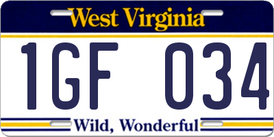 WV license plate 1GF034