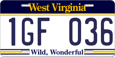 WV license plate 1GF036