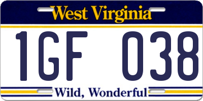 WV license plate 1GF038