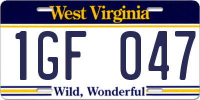 WV license plate 1GF047