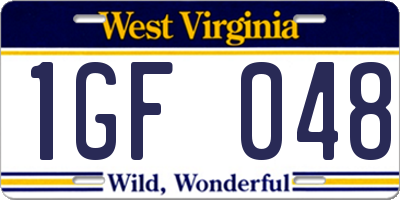 WV license plate 1GF048