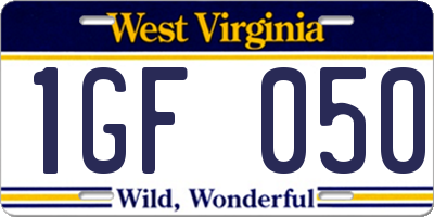 WV license plate 1GF050
