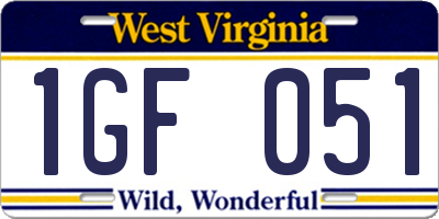 WV license plate 1GF051