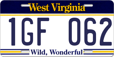 WV license plate 1GF062
