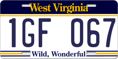 WV license plate 1GF067