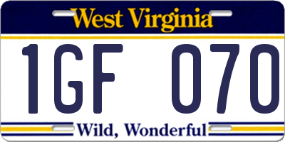 WV license plate 1GF070