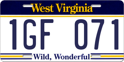 WV license plate 1GF071