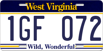 WV license plate 1GF072