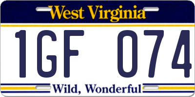 WV license plate 1GF074