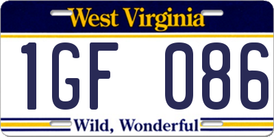 WV license plate 1GF086