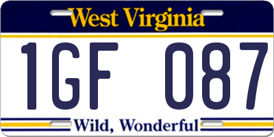 WV license plate 1GF087