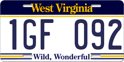 WV license plate 1GF092