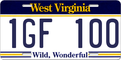 WV license plate 1GF100
