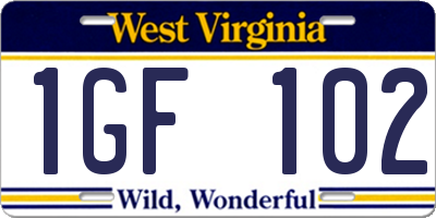 WV license plate 1GF102