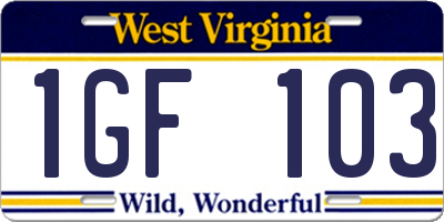 WV license plate 1GF103