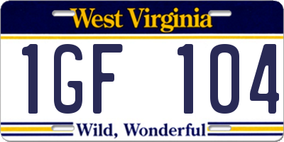 WV license plate 1GF104