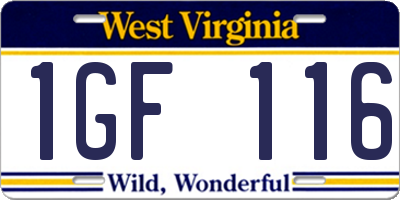 WV license plate 1GF116