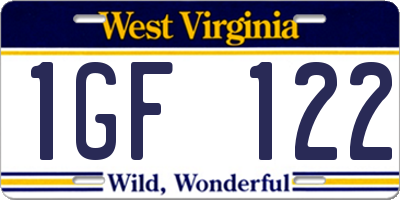 WV license plate 1GF122