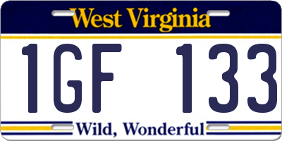 WV license plate 1GF133