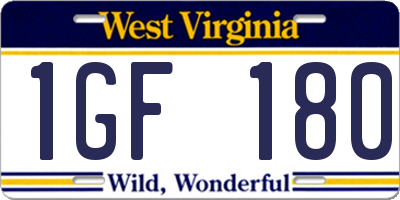 WV license plate 1GF180