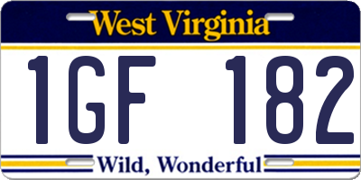WV license plate 1GF182