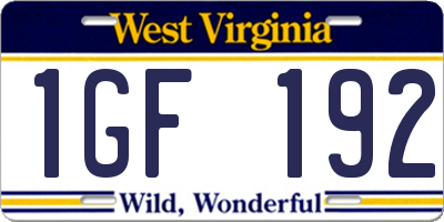 WV license plate 1GF192