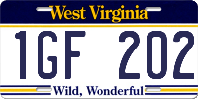 WV license plate 1GF202