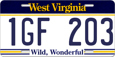 WV license plate 1GF203