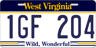 WV license plate 1GF204