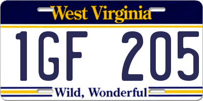WV license plate 1GF205