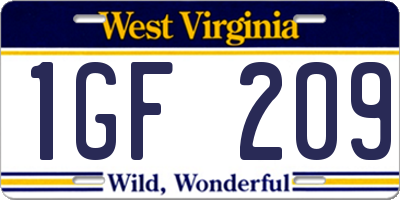WV license plate 1GF209