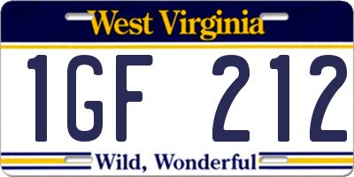 WV license plate 1GF212