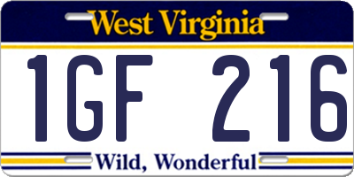 WV license plate 1GF216