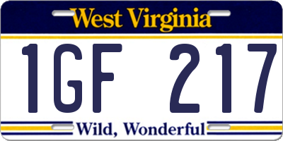 WV license plate 1GF217