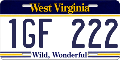 WV license plate 1GF222