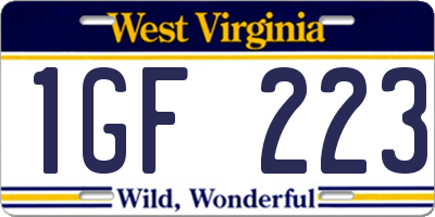 WV license plate 1GF223