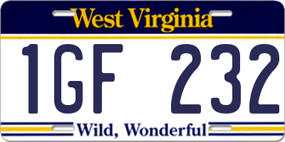 WV license plate 1GF232