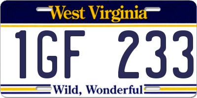 WV license plate 1GF233