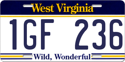 WV license plate 1GF236