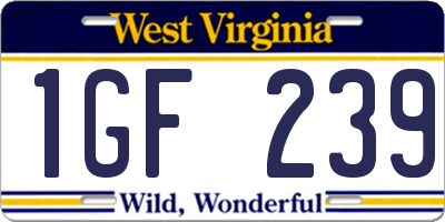 WV license plate 1GF239