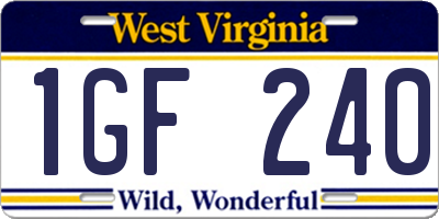 WV license plate 1GF240