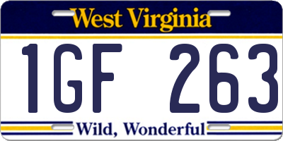 WV license plate 1GF263