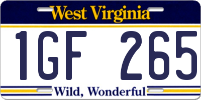 WV license plate 1GF265
