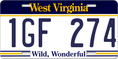 WV license plate 1GF274