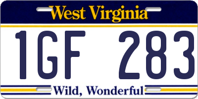 WV license plate 1GF283