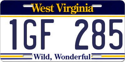 WV license plate 1GF285