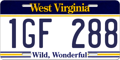 WV license plate 1GF288